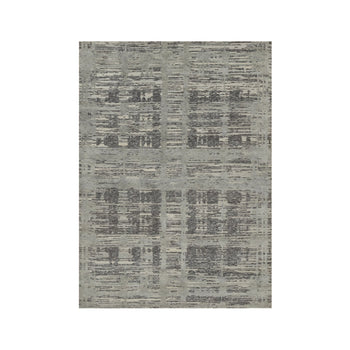 5'X7' Gray Hand Knotted Rug Modern Criss Cross Erased Design Natural Wool