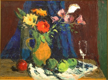 Laszlo Ridovics Still Life With Blue Apples Oil Painting Signed P25 Hungary