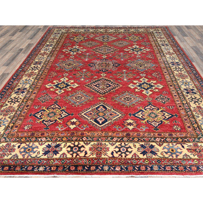 7'10"X10'6" Coral Red Natural Wool Hand Knotted Afghan Super Kazak Rug