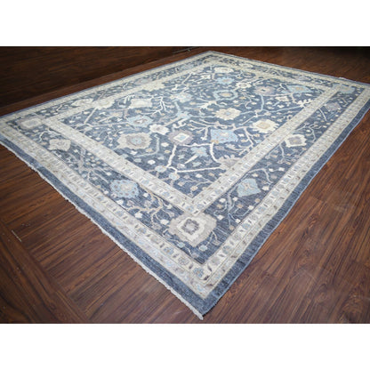 11'9"X15'7" Gray Wool Hand Knotted Afghan Angora Oushak Oversized Rug