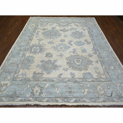 8'X9'9" Ivory Hand Knotted Afghan Angora Oushak Soft Wool Rug