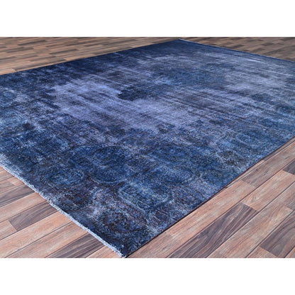 8'3"X10'9" Blue Overdyed Worn Soft Wool Hand Knotted Rug