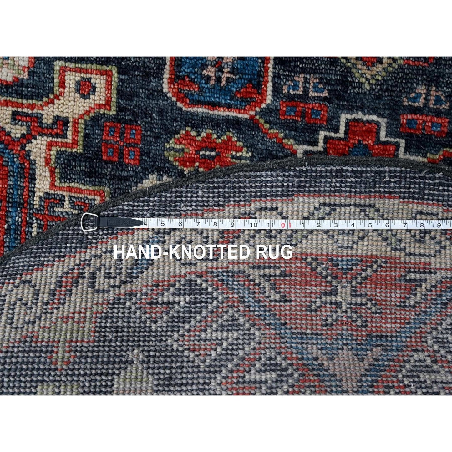 7'9"X7'9" Black Karjihooz Heris Pure Wool Hand Knotted Round Oriental Rug