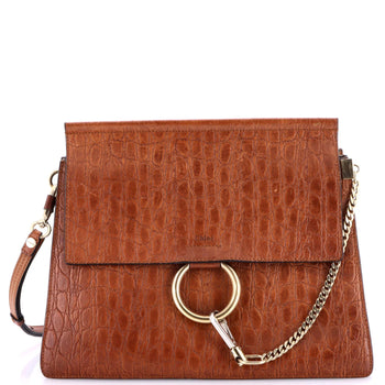 Chloe Faye Shoulder Bag Crocodile Embossed Leather Medium