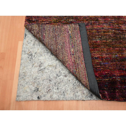 4'X5'8" Wine Red Plain Solid Design Pure Sari Silk Hand Knotted Rug