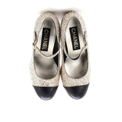 Chanel Women'S Cap Toe Cc Mary Jane Platform Pumps Glitter