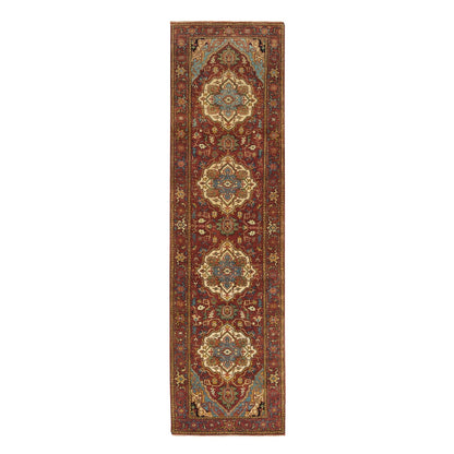 2'7"X10' Red Hand Knotted Fine Heris Re-Creation Wool Runner Oriental Rug