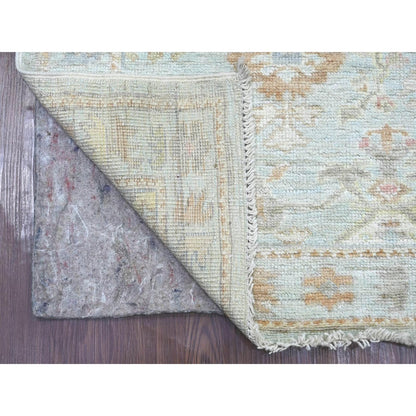 3'x12' Light Blue Angora Oushak Leaf Design Hand Knotted Wool Runner Rug