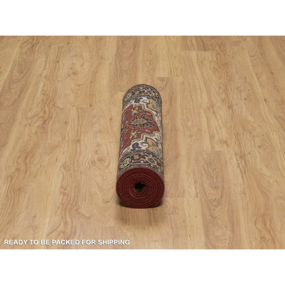 2'8"X10' Red Hand Knotted Soft Wool Rug Runner Antiqued Fine Heris Revival