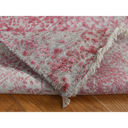 2'5"X15'7" Pink Zoroastrian Design Wool,Pure Silk Hand Knotted Runner Rug