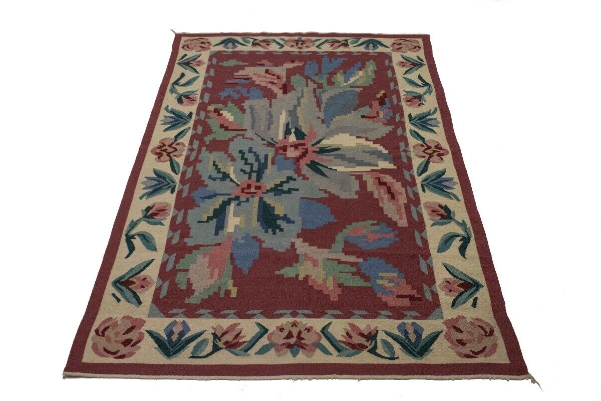 6X9 Ft Hand-Hooked Dhurrie Needlepoint Rug Floral