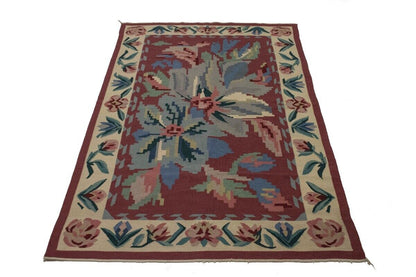 6X9 Ft Hand-Hooked Dhurrie Needlepoint Rug Floral