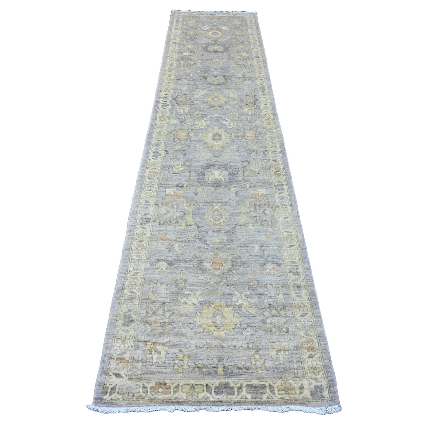 2'7"X11'8" Gray Peshawar Zigler Mahal Design Wool Hand Knotted Runner Rug
