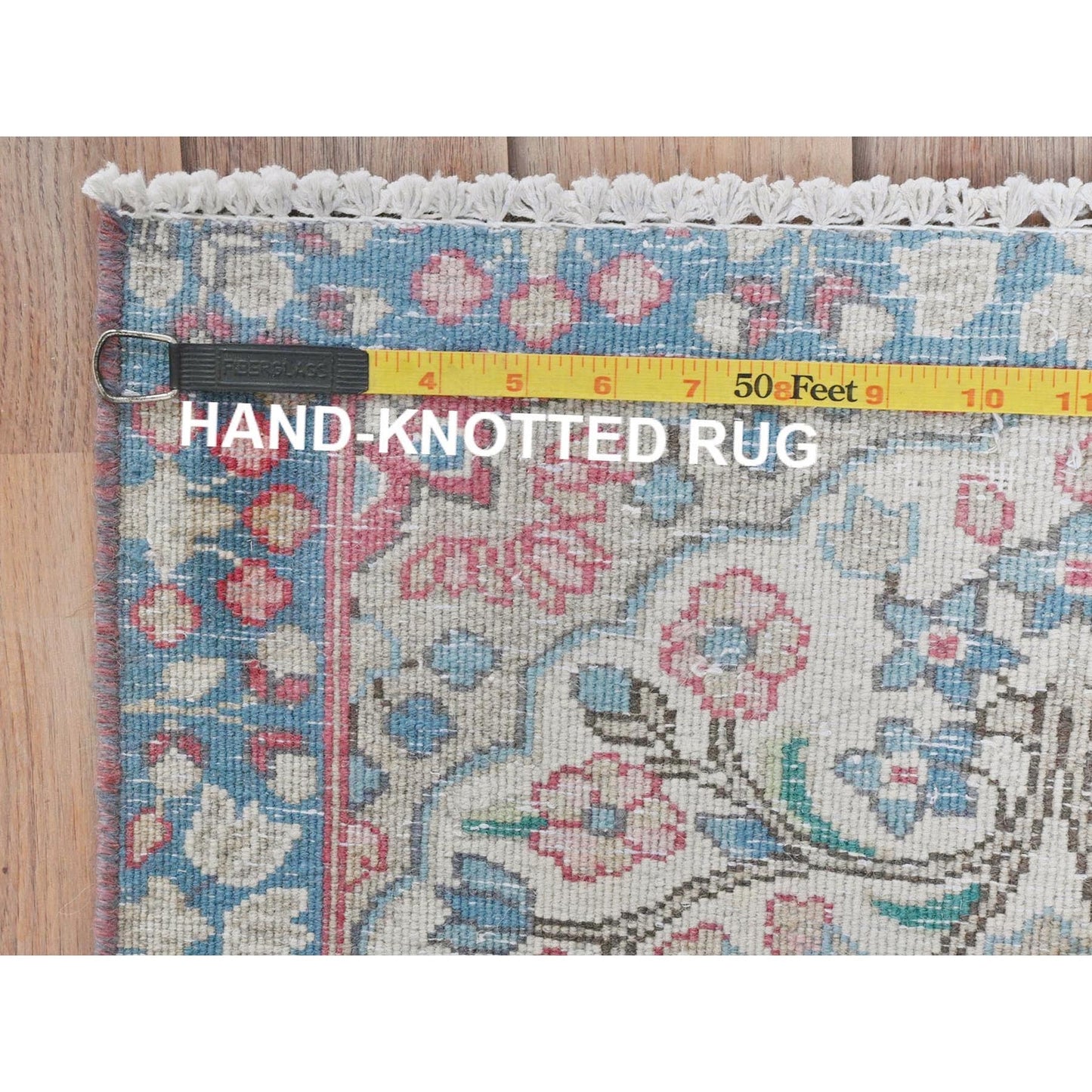 1'10"X2'6" Ivory Vintage Farsian Karman Worn Wool Hand Knotted Mat Rug