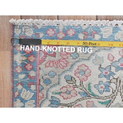 1'10"X2'6" Ivory Vintage Farsian Karman Worn Wool Hand Knotted Mat Rug