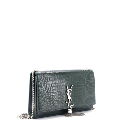 Saint Laurent Classic Monogram Tassel Crossbody Bag Crocodile Embossed Leather