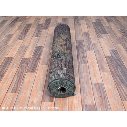 3'2"X12' Black Hand Knotted Vintage Khamadan Wide And Long Runner Rug