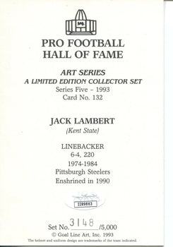 Jack Lambert Autographed Goal Line Art Card (Jsa)