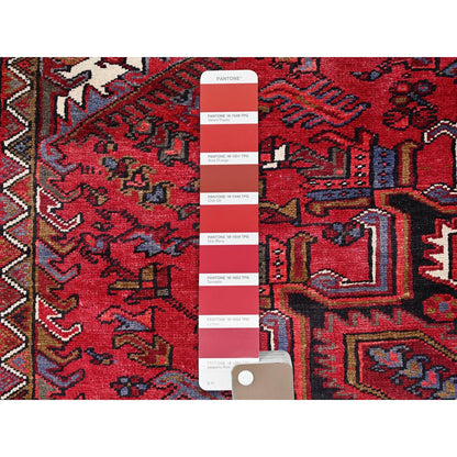 8'X11' Rufous Red Semi Antique Heris Hand Knotted Pure Wool Oriental Rug