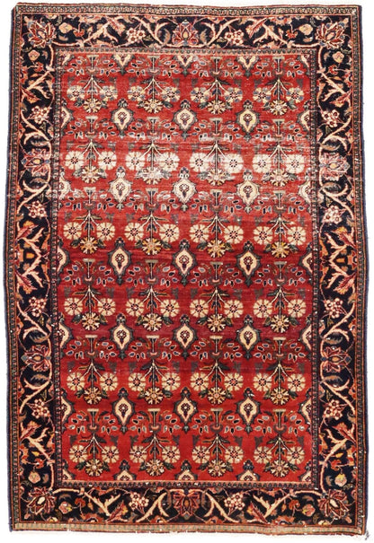 Semi-Antique Handmade Oriental Rug Red Carpet