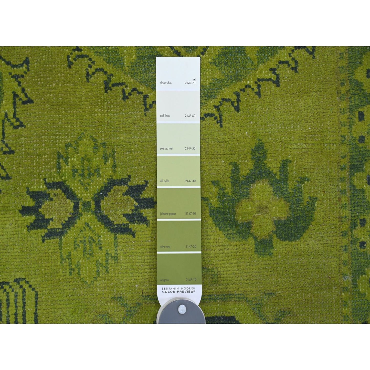 7'9"X9'8" Green Overdyed Kazak Geometric Pattern Hand Knotted Wool Rug