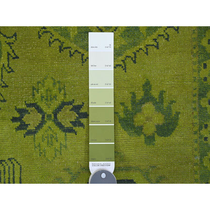 7'9"X9'8" Green Overdyed Kazak Geometric Pattern Hand Knotted Wool Rug
