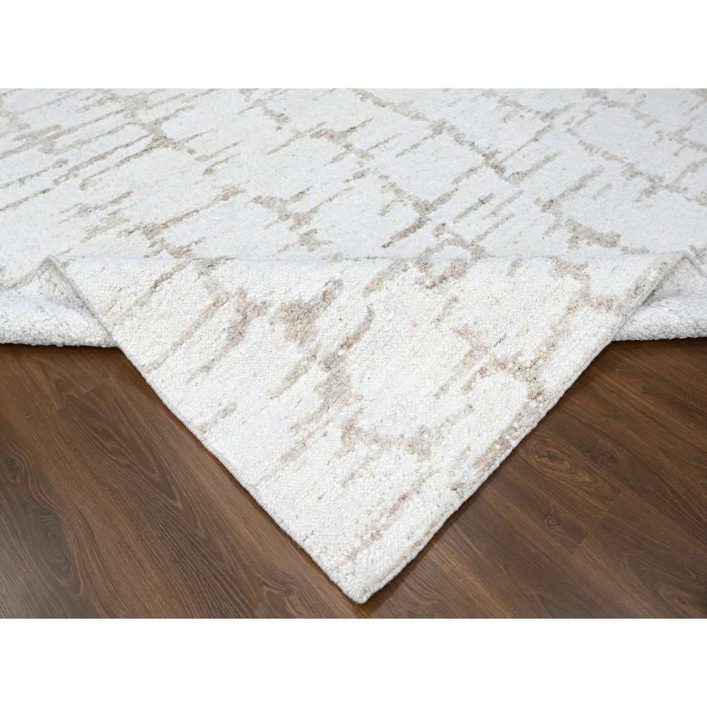 9'3"X12'2" Bone White Minimalist Swedish Design Hand Knotted Wool Rug