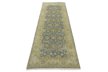4X12 Ft Muted Gray Floral Oushak Chobi Runner Rug