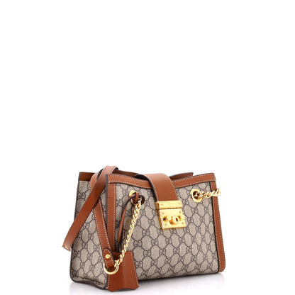 Gucci Padlock Chain Tote Gg Coated Canvas With Leather Small