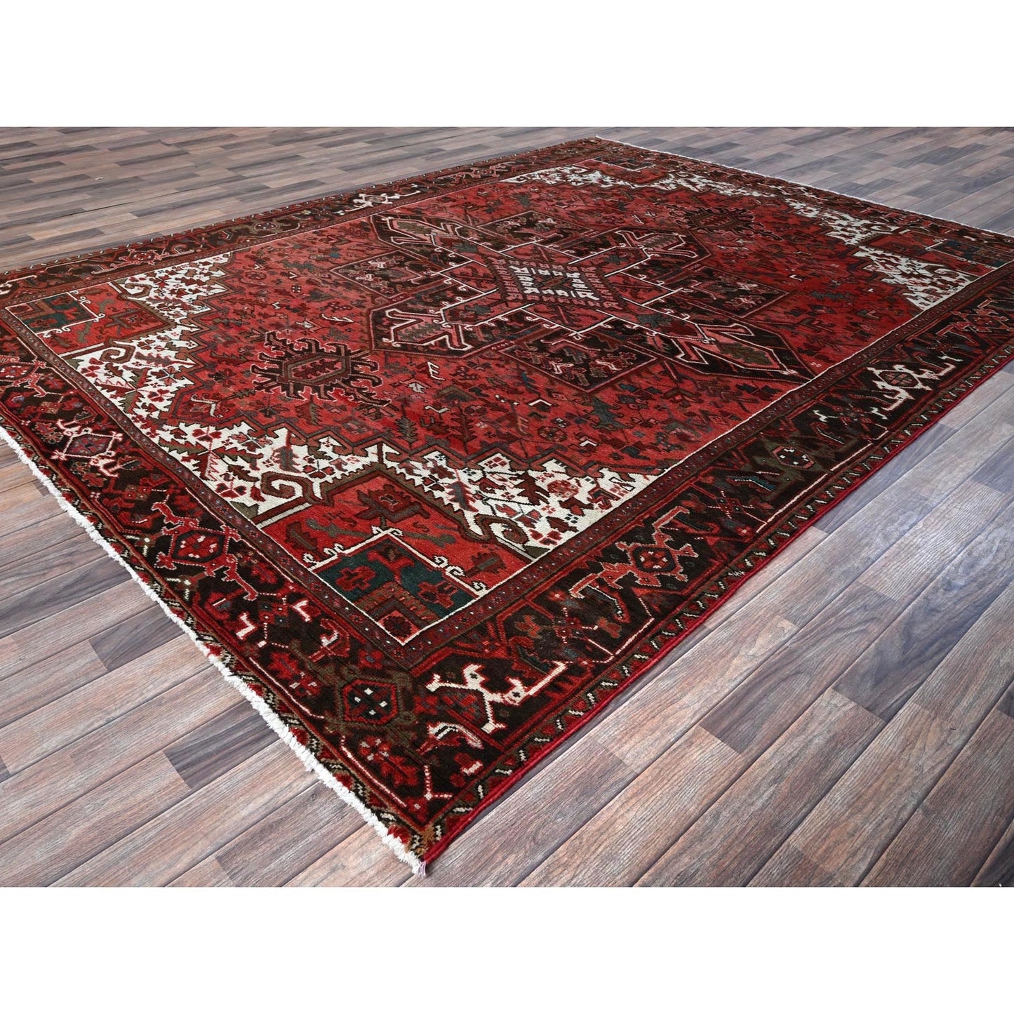 8'1"X10'8" Blush Red Vintage Zoroastrian Heris Pure Wool Hand Knotted Rug