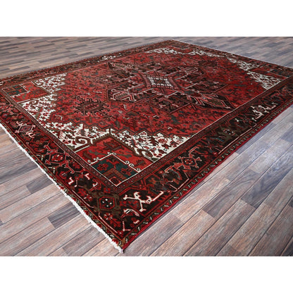 8'1"X10'8" Blush Red Vintage Zoroastrian Heris Pure Wool Hand Knotted Rug