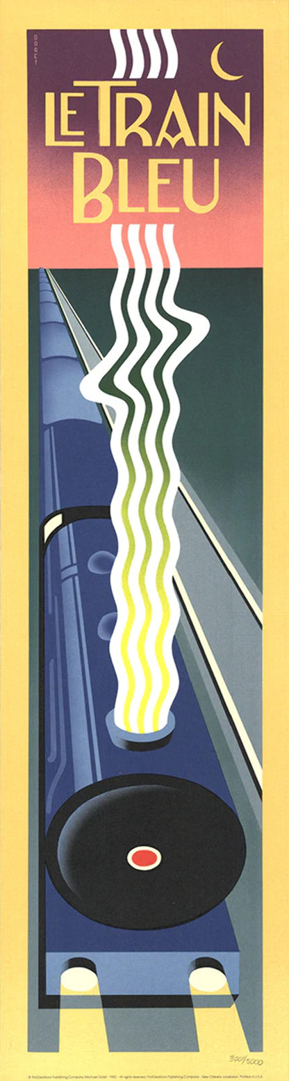 Michael Doret Le Train Bleu " Lithograph Contemporary Blue Red