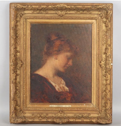 Original Oil Painting Portrait Woman Antique By Eduard Hildebrandt