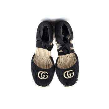 Gucci Womens Pearly Gg Wedge Espadrilles Crochet Cotton