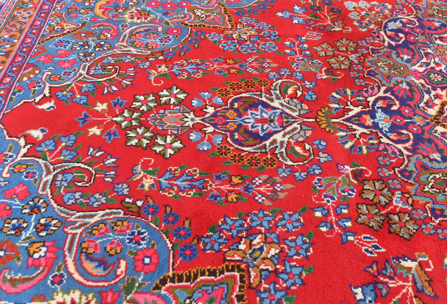 Vintage Hand-Knotted Wool Oriental Rug 10X13 Red Floral Classic Design Carpet