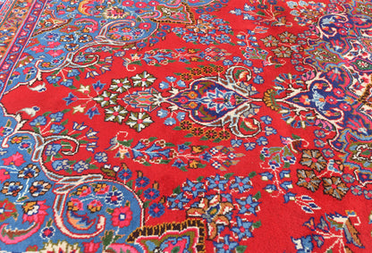 Vintage Hand-Knotted Wool Oriental Rug 10X13 Red Floral Classic Design Carpet