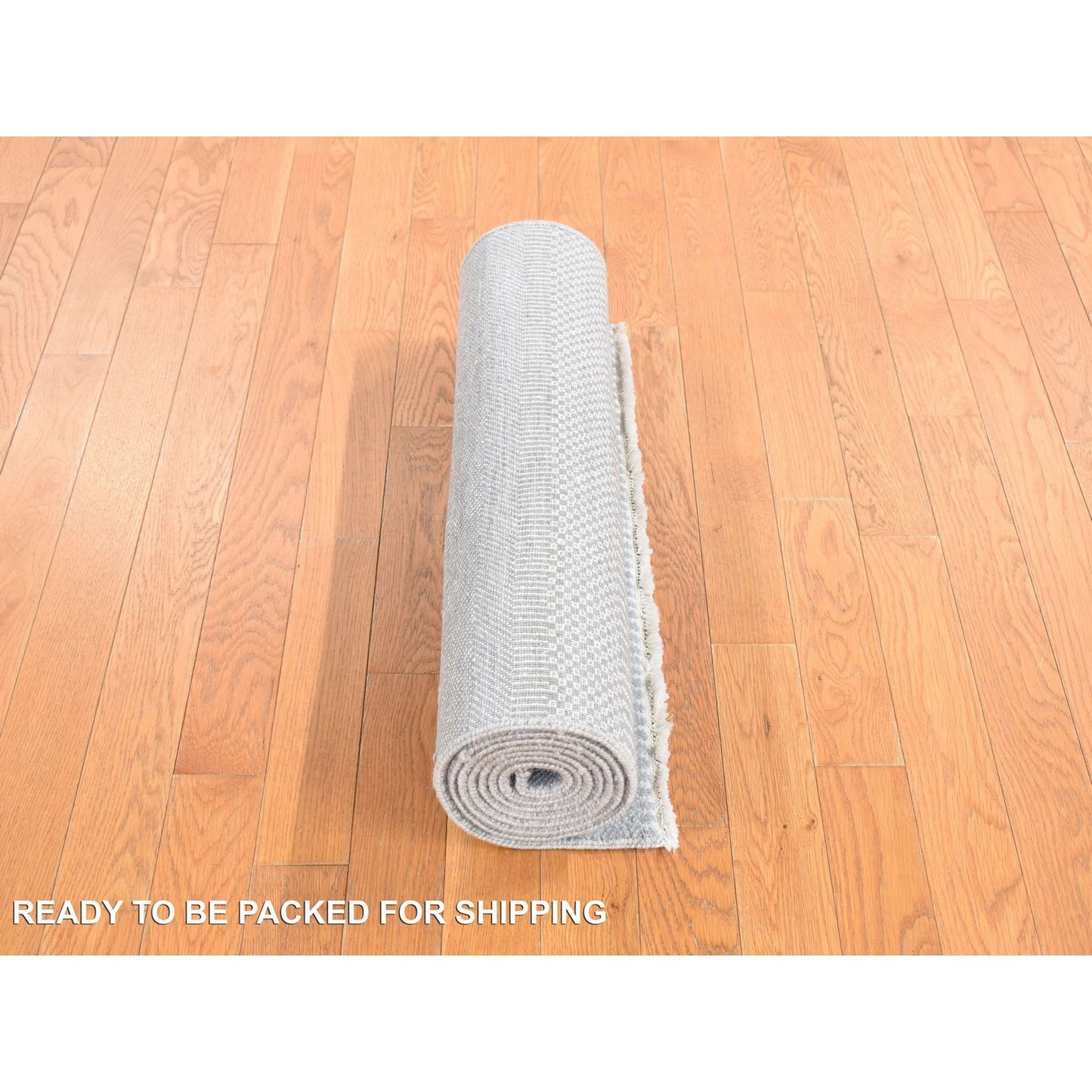 2'7"X8' Gray Modern Grass Design Wool And Silk Hand Knotted Runner Rug