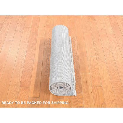 2'7"X8' Gray Modern Grass Design Wool And Silk Hand Knotted Runner Rug