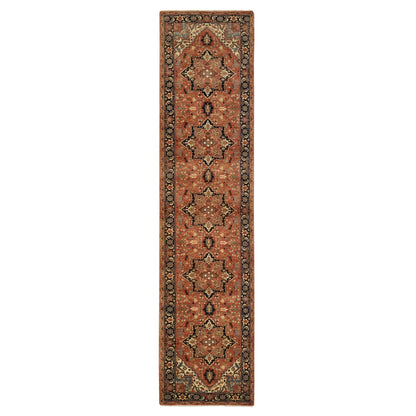 2'7"X12' Red Pure Wool Hand Knotted Antiqued Heris Re-Creation Runner Rug
