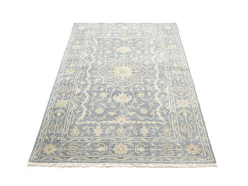 Hand-Knotted Muted Slate Floral Rug Transitional