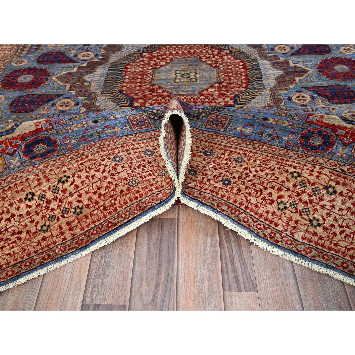 6'1"X9' Blue Hand Knotted All Wool Mamluk Dynasty 200 Kpsi Design Rug