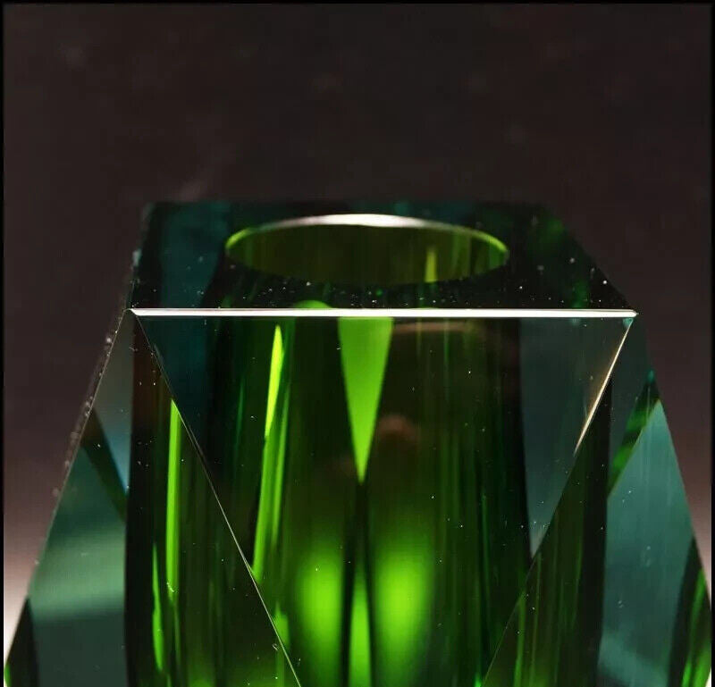 Crystal cut glass vase interior decor art used moser green height 10 inches