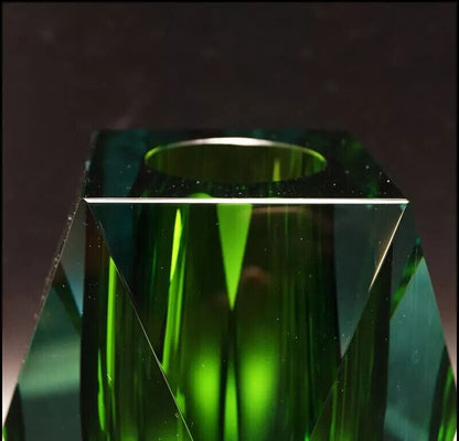 Crystal cut glass vase interior decor art used moser green height 10 inches