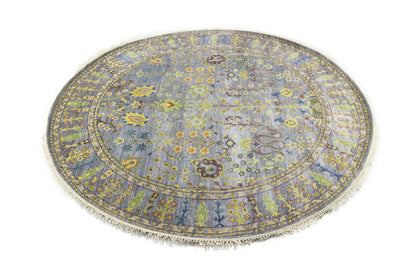 Hand-Knotted Round Oriental Rug Floral Osh Chobi