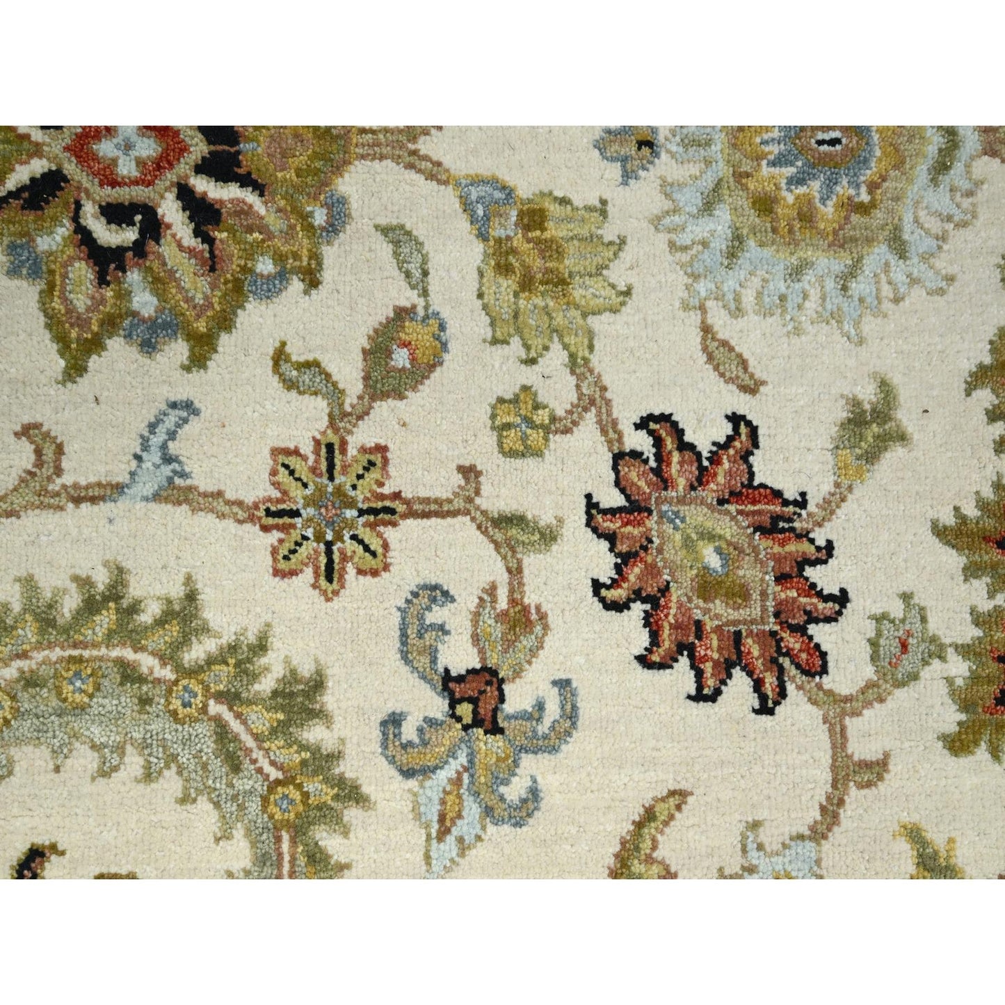 6'1"x9'3" Ivory Ziegler Design Floral Motifs Pure Wool Hand Knotted Rug