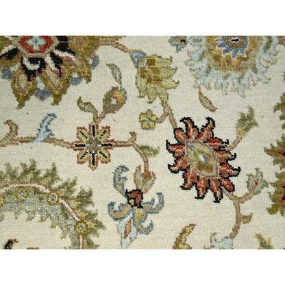 6'1"x9'3" Ivory Ziegler Design Floral Motifs Pure Wool Hand Knotted Rug
