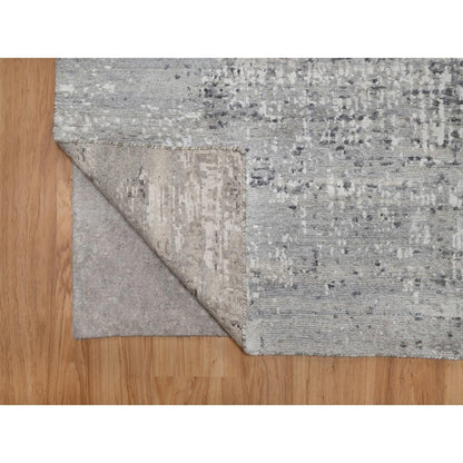 5'1"X7'1" Pastel Gray Hand Knotted Rug Modern Erased Design Natural Wool