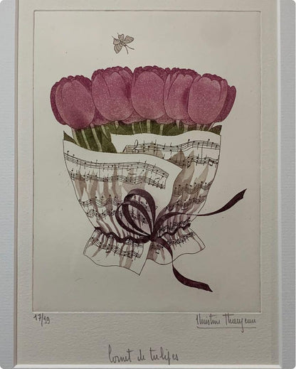 Christine Thouzeau Signed Original Lithograph Print Framed Ed99 Tulipes