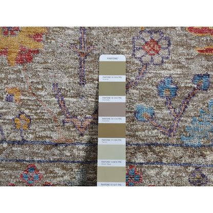 3'1"X12' Brown Silk With Wool Vase Design Hand Knotted Runner Rug