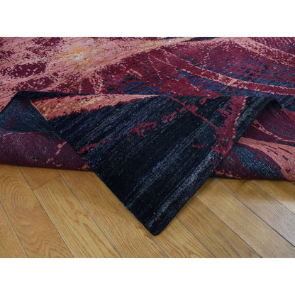9'2"X12' Red The Flamboyant Galaxy Design Wool And Silk Hand Knotted Rug